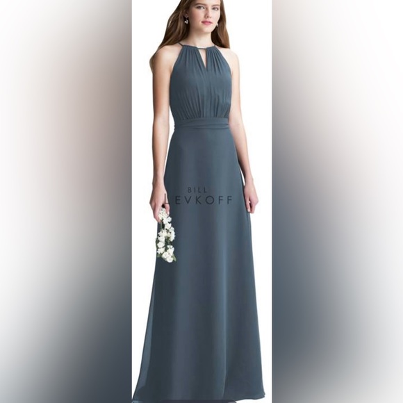 Bill Levkoff Slate Blue Halter A-Line Princess Dress Size 0 NWT - Picture 4 of 17